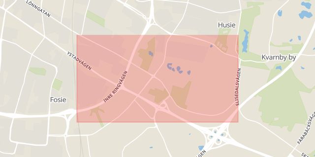 Karta som med röd fyrkant ramar in Västra Kattarp, Jägersrovägen, Malmö, Skåne län