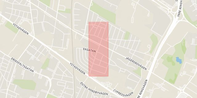 Karta som med röd fyrkant ramar in Poppelgatan, Malmö, Skåne län