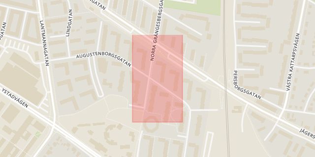Karta som med röd fyrkant ramar in Augustenborg, Norra Grängesbergsgatan, Malmö, Skåne län