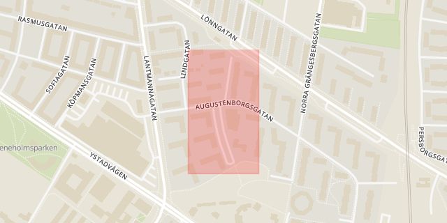 Karta som med röd fyrkant ramar in Särlagatan, Malmö, Skåne län