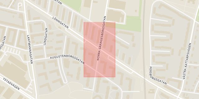 Karta som med röd fyrkant ramar in Lönngården, Norra Grängesbergsgatan, Lönngatan, Malmö, Skåne län