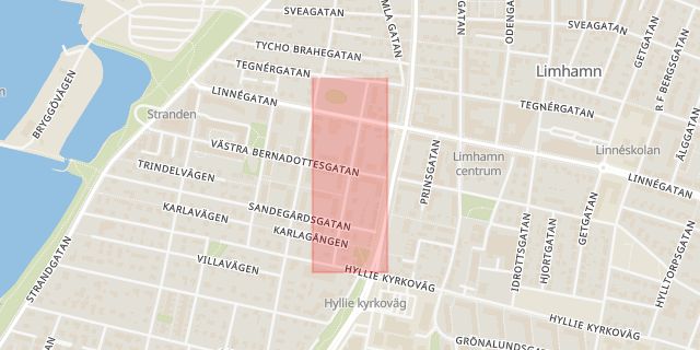 Karta som med röd fyrkant ramar in Vasagatan, Limhamn, Malmö, Skåne län