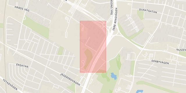 Karta som med röd fyrkant ramar in Ramels Väg, Malmö, Skåne län