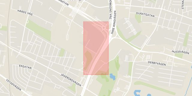 Karta som med röd fyrkant ramar in Rosengård, Ramels Väg, Malmö, Skåne län