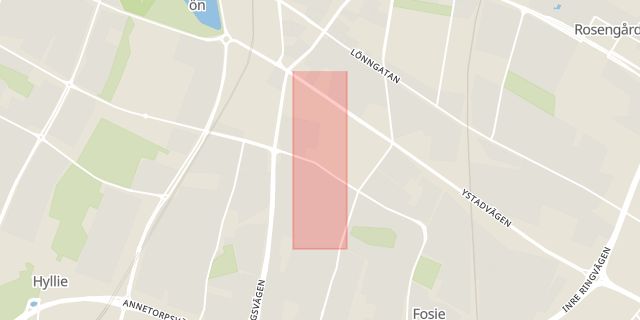 Karta som med röd fyrkant ramar in Fosie, Fosievägen, Malmö, Skåne län