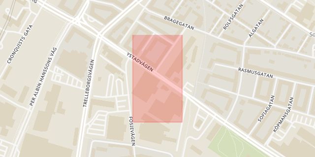 Karta som med röd fyrkant ramar in Dalaplan, Fosievägen, Malmö, Skåne län