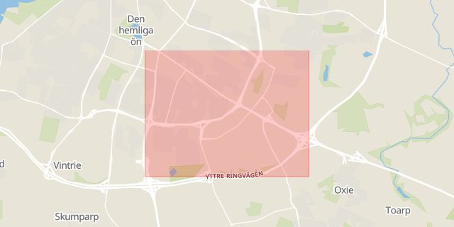 Karta som med röd fyrkant ramar in Fosie, Malmö, Skåne län