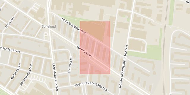 Karta som med röd fyrkant ramar in Lönngården, Malmö, Skåne län