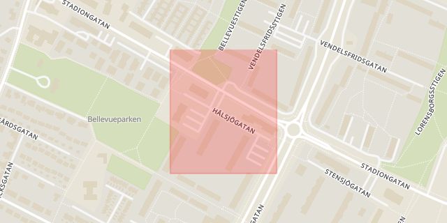 Karta som med röd fyrkant ramar in Hålsjögatan, Malmö, Skåne län