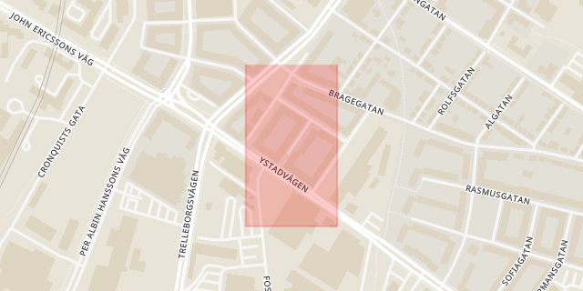 Karta som med röd fyrkant ramar in Närkesgatan, Malmö, Skåne län