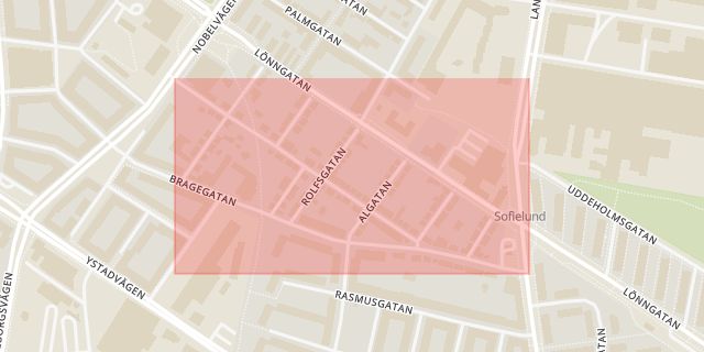 Karta som med röd fyrkant ramar in Seved, Idunsgatan, Malmö, Skåne län