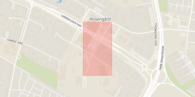 Karta som med röd fyrkant ramar in Frölichs Väg, Rosengård, Malmö, Skåne län