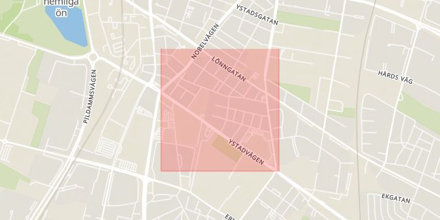 Karta som med röd fyrkant ramar in Södra Sofielund, Malmö, Skåne län