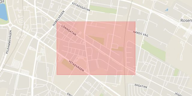 Karta som med röd fyrkant ramar in Lönngatan, Malmö, Skåne län