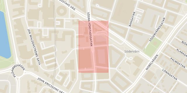 Karta som med röd fyrkant ramar in Södra Förstadsgatan, Sigtunagatan, Fritz Bauers Gata, Upplandsgatan, Malmö, Skåne län