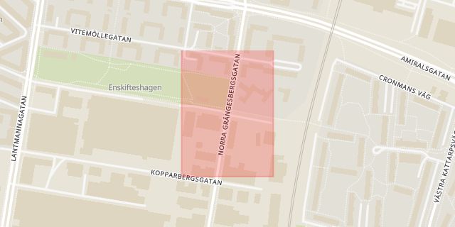 Karta som med röd fyrkant ramar in Annelund, Annelundsgatan, Malmö, Skåne län