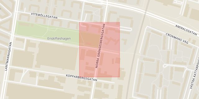 Karta som med röd fyrkant ramar in Annelundsgatan, Malmö, Skåne län