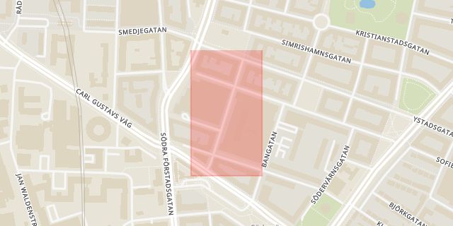 Karta som med röd fyrkant ramar in Claesgatan, Malmö, Skåne län