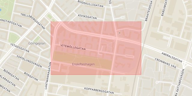 Karta som med röd fyrkant ramar in Annelund, Malmö, Skåne län