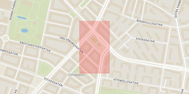 Karta som med röd fyrkant ramar in Nobeltorget, Malmö, Skåne län