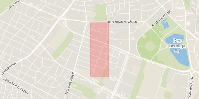 Karta som med röd fyrkant ramar in Pilåkersvägen, Malmö, Skåne län