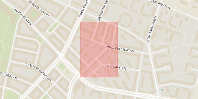 Karta som med röd fyrkant ramar in Torekovsgatan, Malmö, Skåne län