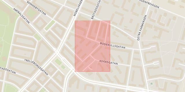 Karta som med röd fyrkant ramar in Nobeltorget, Torekovsgatan, Malmö, Skåne län