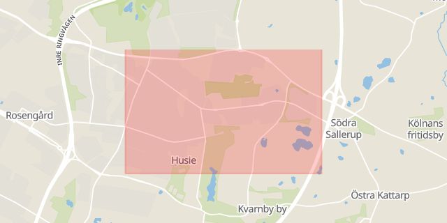 Karta som med röd fyrkant ramar in Virentofta, Malmö, Skåne län