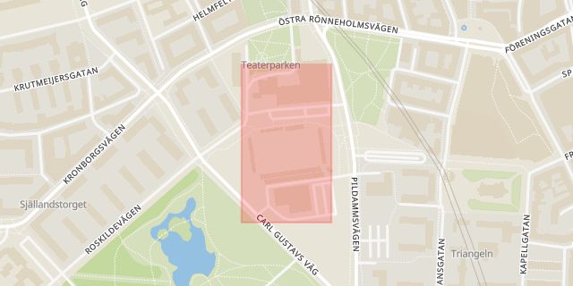 Karta som med röd fyrkant ramar in Göteborg, Idrottsplatsen, Malmö, Skåne län