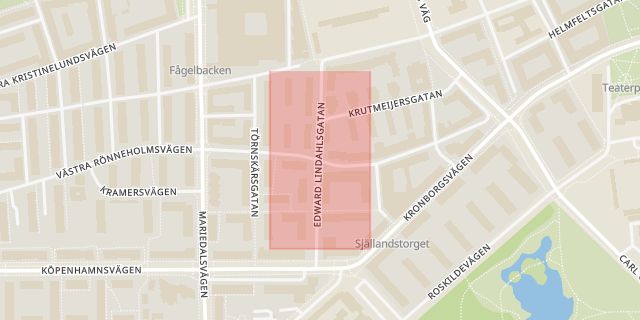 Karta som med röd fyrkant ramar in Västra Rönneholmsvägen, Edward Lindahlsgatan, Malmö, Skåne län