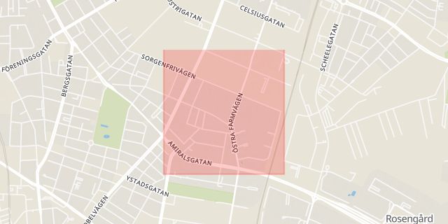Karta som med röd fyrkant ramar in Sorgenfri, Malmö, Skåne län