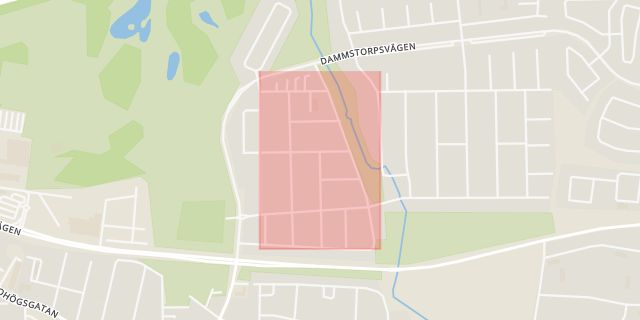 Karta som med röd fyrkant ramar in Risebergavägen, Malmö, Skåne län