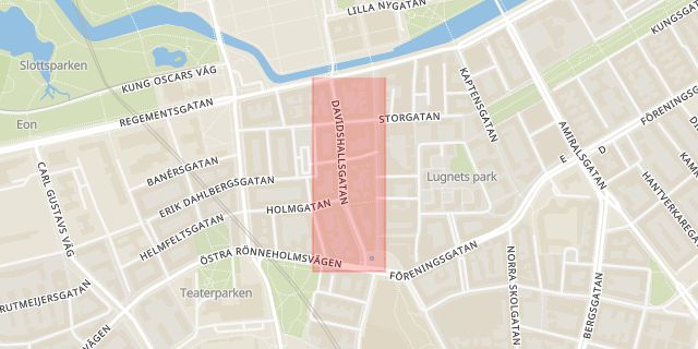 Karta som med röd fyrkant ramar in Davidshall, Davidshallsgatan, Malmö, Skåne län