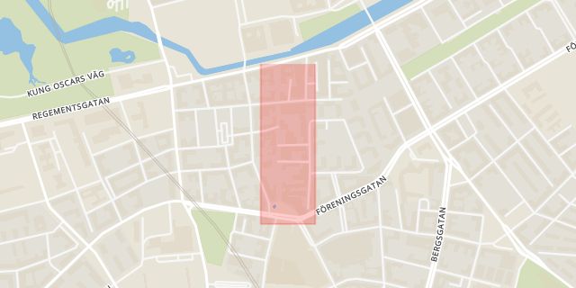Karta som med röd fyrkant ramar in Lugnet, Lugna Gatan, Södra Förstadsgatan, Malmö, Skåne län