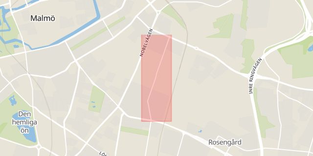 Karta som med röd fyrkant ramar in Östra Farmvägen, Malmö, Skåne län