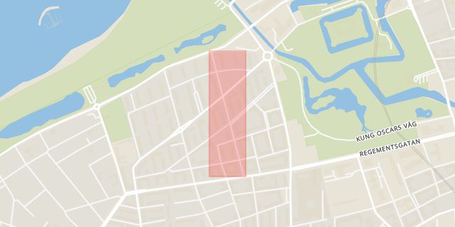 Karta som med röd fyrkant ramar in Limhamnsvägen, Roslins Väg, Malmö, Skåne län