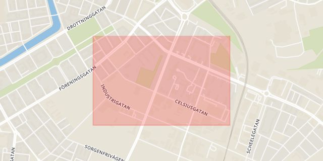 Karta som med röd fyrkant ramar in Celsiusgatan, Malmö, Skåne län