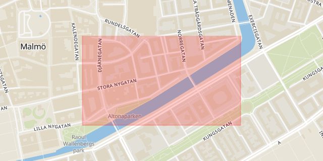 Karta som med röd fyrkant ramar in Södra Promenaden, Malmö, Skåne län
