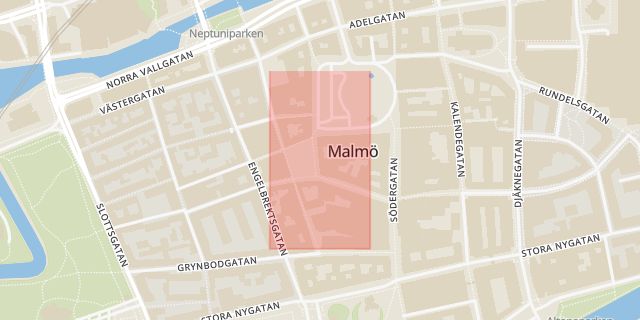 Karta som med röd fyrkant ramar in Lilla Torg, Malmö, Skåne län