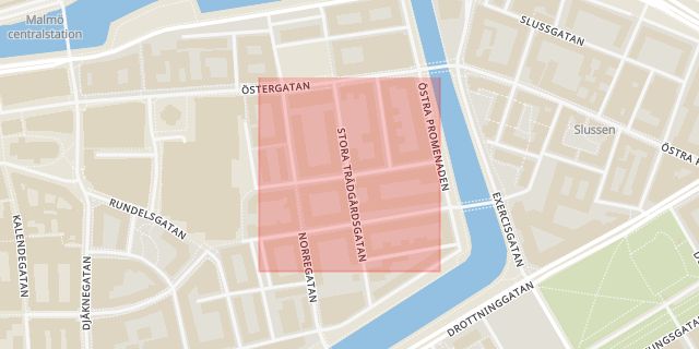 Karta som med röd fyrkant ramar in Grönegatan, Malmö, Skåne län