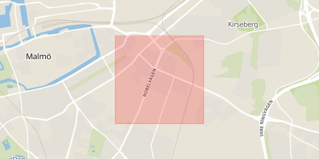Karta som med röd fyrkant ramar in Värnhem, Slussen, Malmö, Skåne län