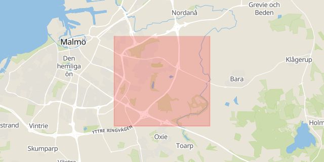 Karta som med röd fyrkant ramar in Husie, Malmö, Skåne län