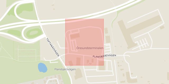 Karta som med röd fyrkant ramar in Terminalgatan, Burlöv, Skåne län