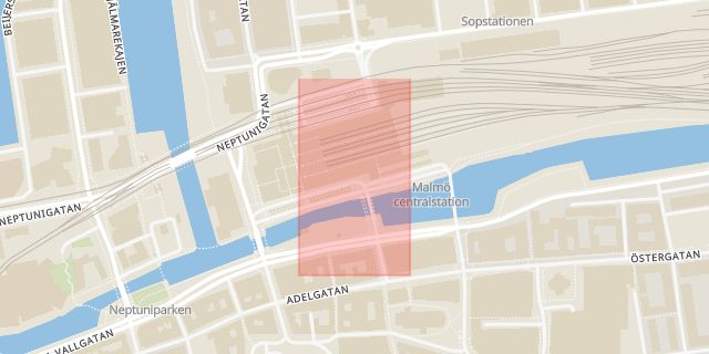 Karta som med röd fyrkant ramar in Lilla Torg, Centralplan, Malmö