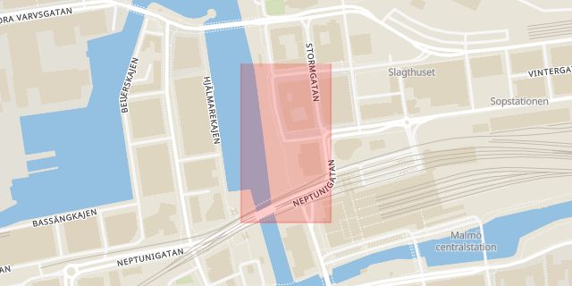 Karta som med röd fyrkant ramar in Skeppsbron, Carlsgatan, Malmö, Skåne län