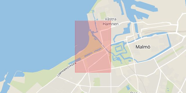 Karta som med röd fyrkant ramar in Ribersborg, Malmö, Skåne län