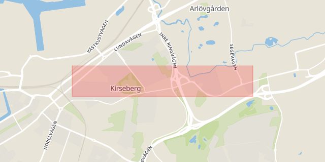 Karta som med röd fyrkant ramar in Kirseberg, Vattenverksvägen, Malmö, Skåne län