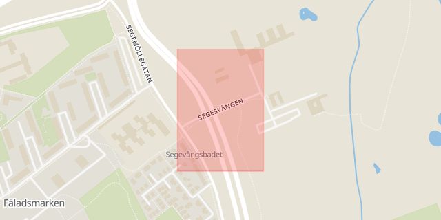 Karta som med röd fyrkant ramar in Segevång, Segesvängen, Malmö, Skåne län