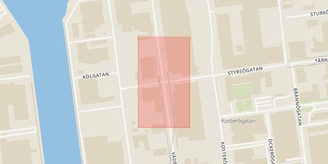 Karta som med röd fyrkant ramar in Styrsögatan, Väderögatan, Malmö, Skåne län