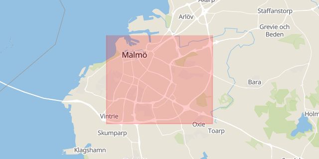 Karta som med röd fyrkant ramar in Yttre Ringvägen, Svågertorp, Malmö, Skåne län